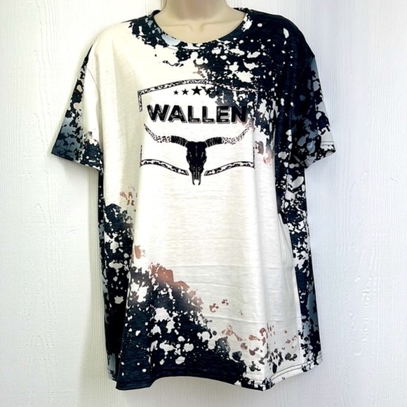 Gildan - Morgan Wallen Cowboy Steer Skull Leppard Bleach T Shirt Size Medium - Picture 3 of 10